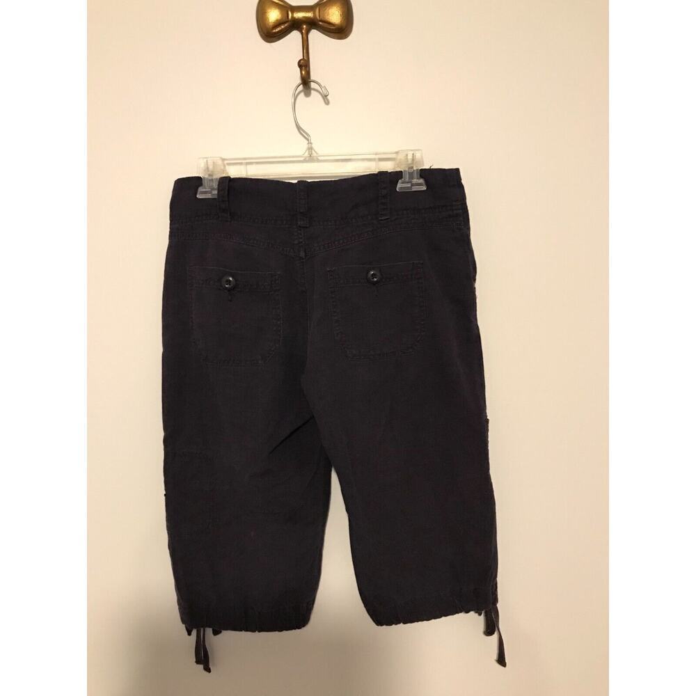 Anthro Hei Hei Linen Cargo Pants 4 Navy Cropped Drawstring - Picture 3 of 13